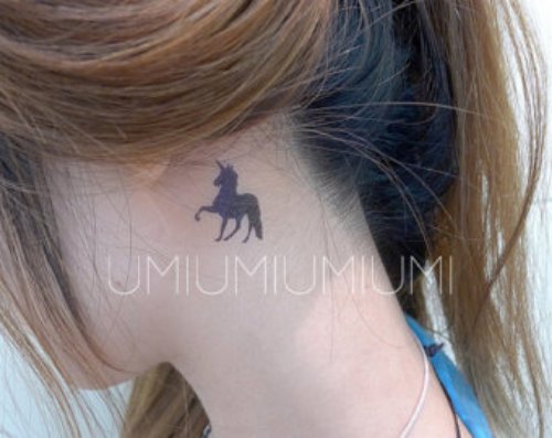 Small Horse Tattoo On Girl Side Neck