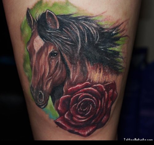 Red Rose and Horse Head Tattoo
