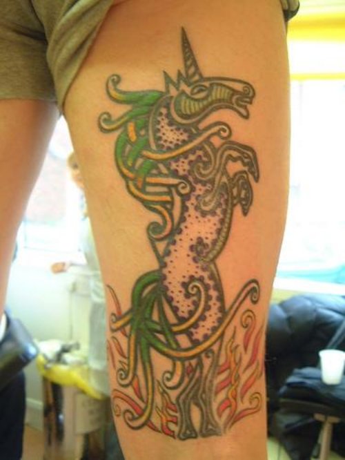 Unicorn Horse Tattoo On Leg
