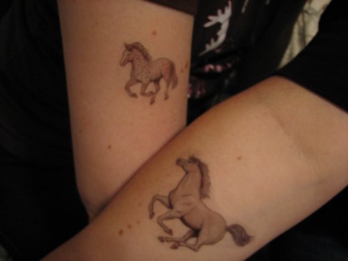 Grey Ink Horse Tattoos On Arm