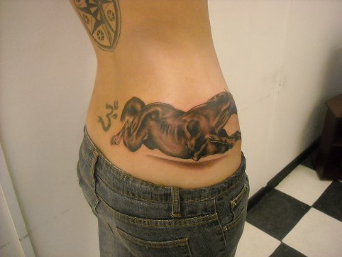 Classic Grey Ink Horse Tattoo On Side