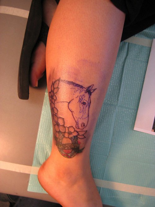 Outline Horse Tattoo On Leg