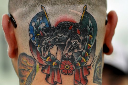Grey Ink Horse Head Tattoos