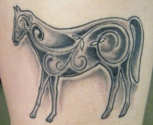 Grey Ink Horse Tattoo On Bicep