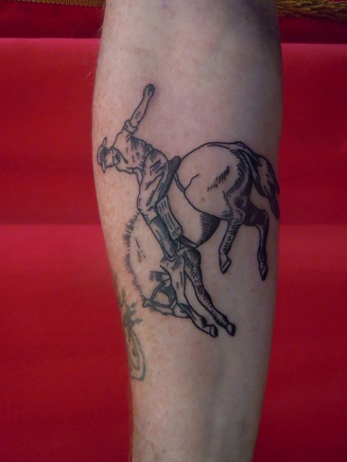 Grey Ink Horse Tattoo On Arm