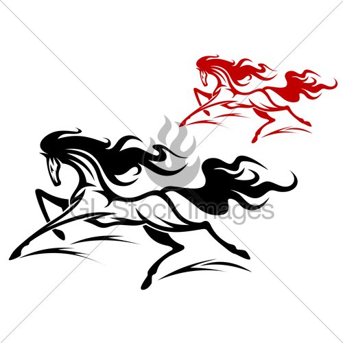 Black And Red Running Horse Tattoos Design