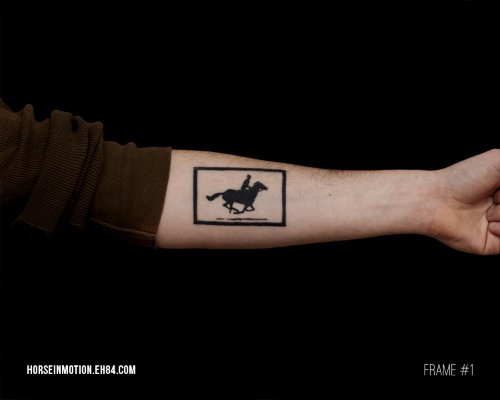 Black Ink Horse Tattoo On Left Forearm