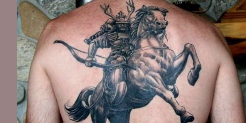 Warrior Horse Tattoo On Man Back Body