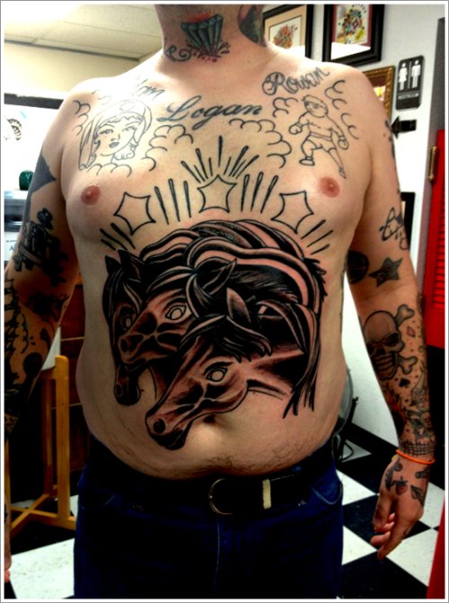 Funny Horse Tattoo On Belly