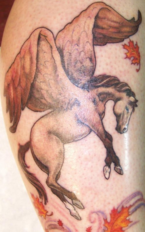 Winged Horse Tattoo On Leg
