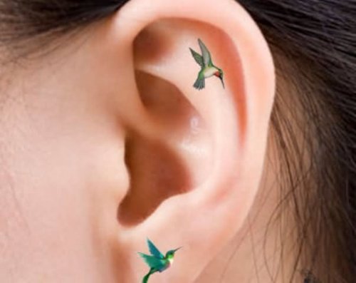 Hummingbirds Tattoos On Left Ear