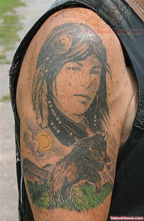 Indian Girl Tattoo On Sleeve