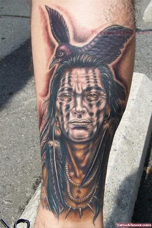 American Indian Tattoo On Leg