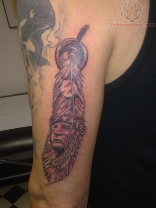 Indian Feather Tattoo On Biceps