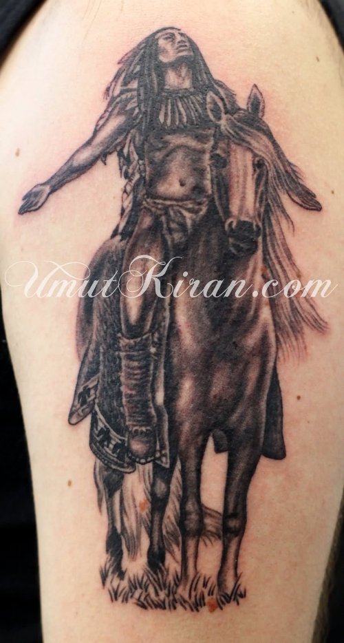 Native Indian On Horse Tattoo By Umutkiran