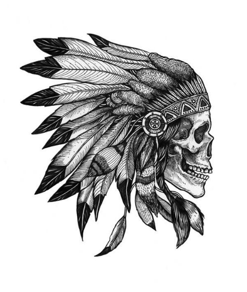 Native Skull With Feather Head Design