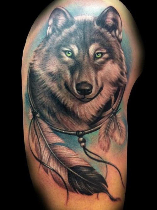Indian Wolf Head Tattoo Design