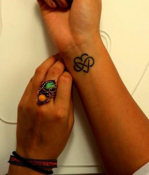 Heart And Infinity Tattoo On Right Wrist