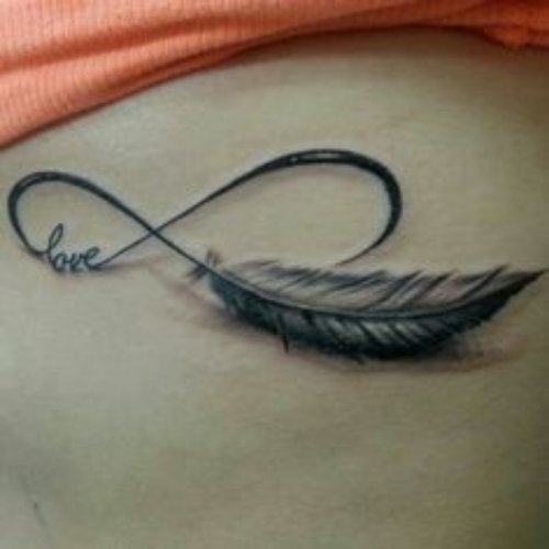 Love Feather Infinity Tattoo On Side Rib