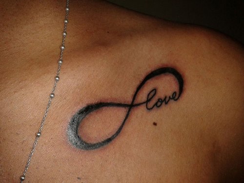 Love Infinity Tattoo On Left Collarbone