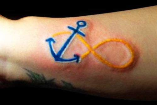 Blue Ink Infinity Tattoo On Wrist