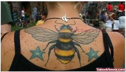 Large Bee Tattoo On Upper Back
