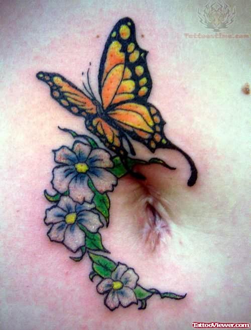 Butterfly And Flower Tattoo