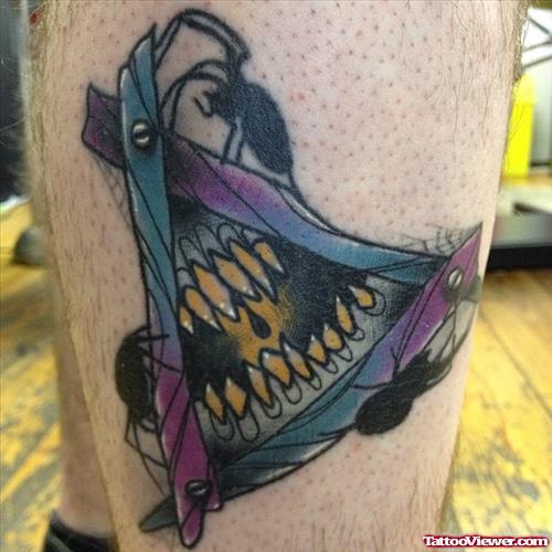   magic triangle with fangs and insects tattoo