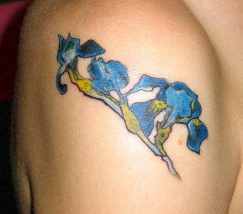 Awesome Iris Flowers Tattoos On Shoulder