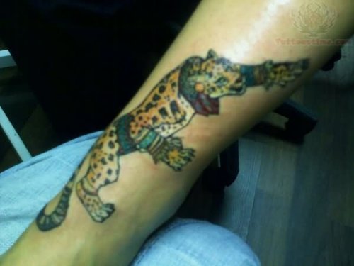 Jaguar Tattoo On Right Leg