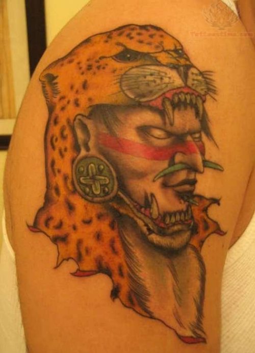 Aztec Jaguar Warrior Tattoo On Shoulder