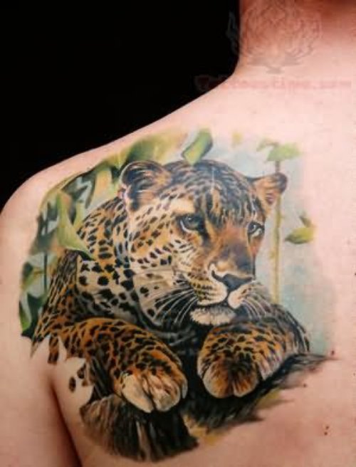 Awesome Back Shoulder Jaguar Tattoo