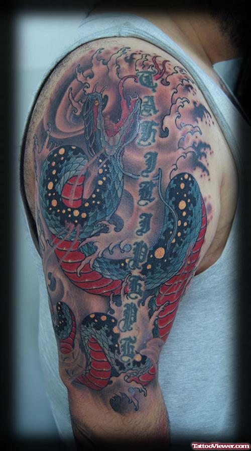 Colored Japanese Tattoos On Right Sleeve