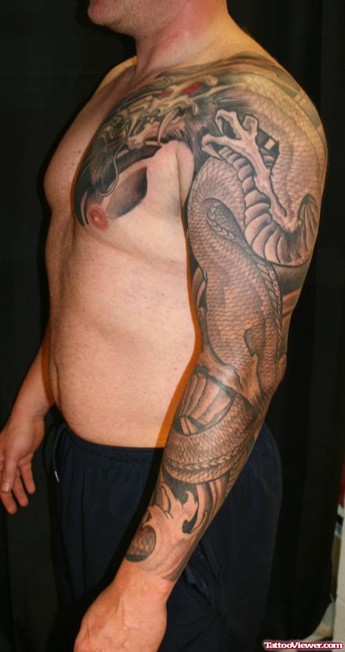 Grey Ink Dragon Japanese Tattoo For Men