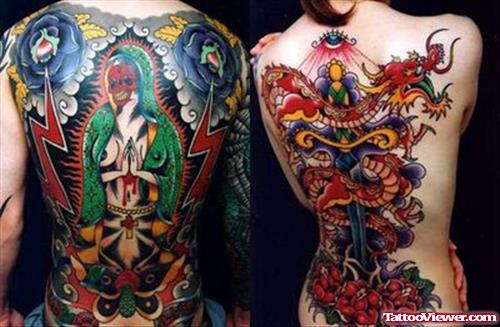 Colored Japanese Dragon Tattoo On Back Bodies