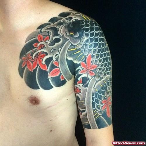 Japanese Koi Tattoo On Left Shoulder