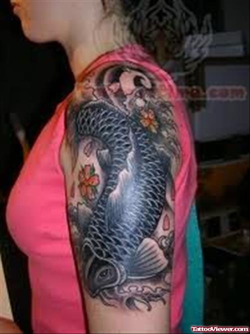 Japanese Koi Tattoos On Shoulder