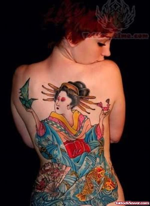 Girl Showing Her Elegant Geisha Tattoo