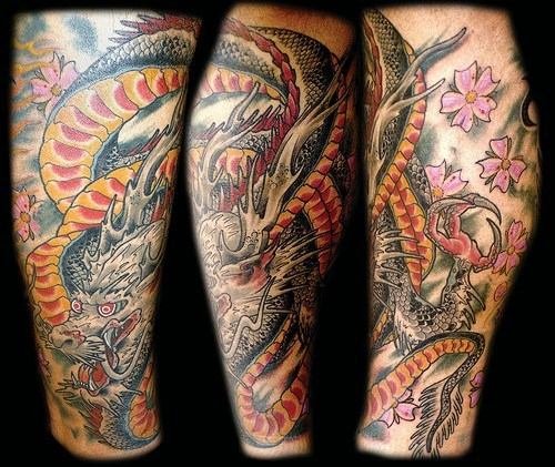 Color Ink Dragon Tattoo On Sleeve