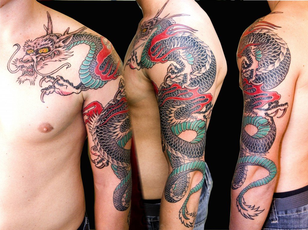 Japanese Dragon Tattoo On Man Full Sleeve