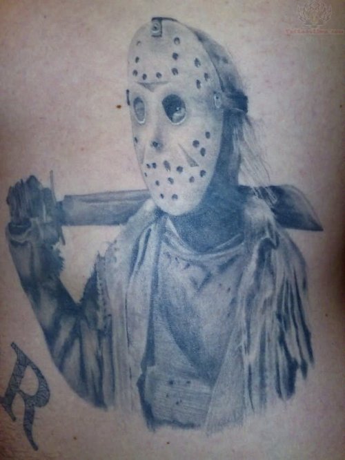 Jason Voorhees Grey Ink Tattoo