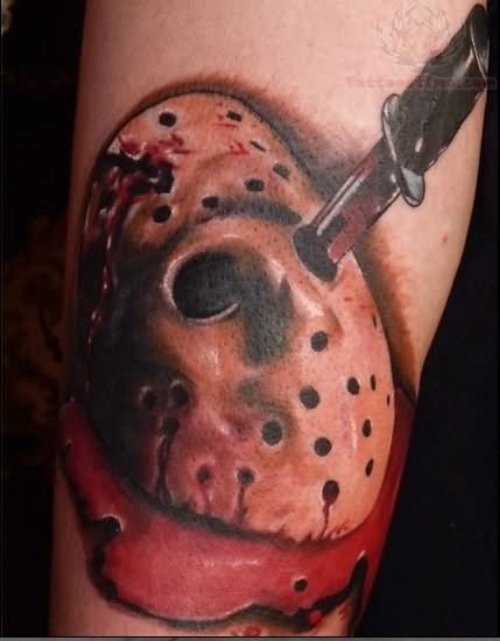 Jason Voorhees Mask With Knife Tattoo