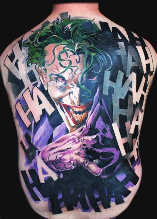 Awesome Colored Jester Tattoo On Man Back Body