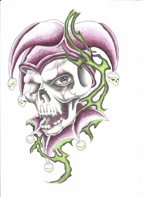 Green Tribal And Jester Tattoo Design