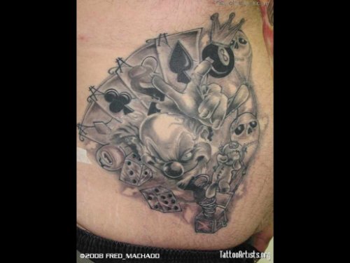Grey Ink Skulls Jester Tattoo On Side