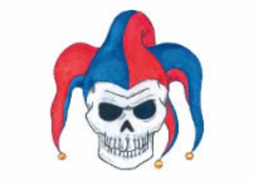 Colored Hat Jester Skull Tattoo Design