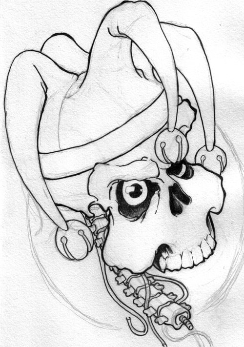 Skull With Jester Hat Tattoo Design