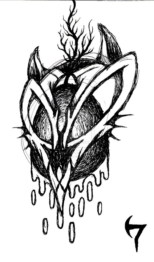 Dark Ink Melting Jester Skull Tattoo Design
