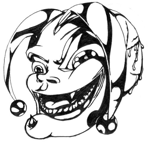 Evil Jester Head Tattoo Design
