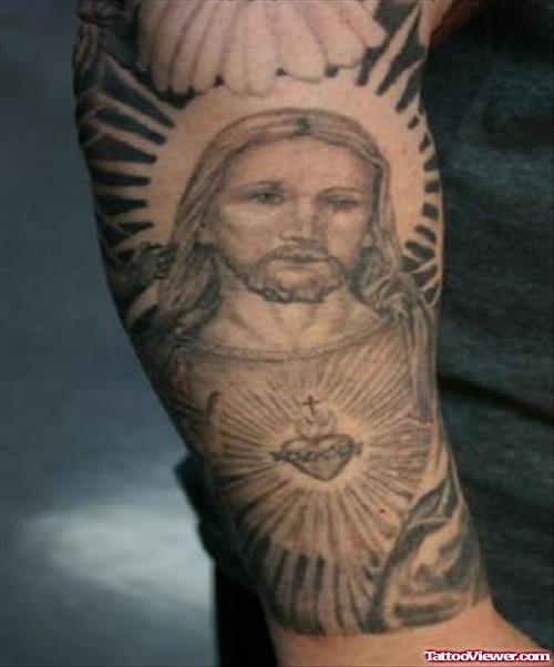 Sacred Heart Jesus Tattoo On Right Arm